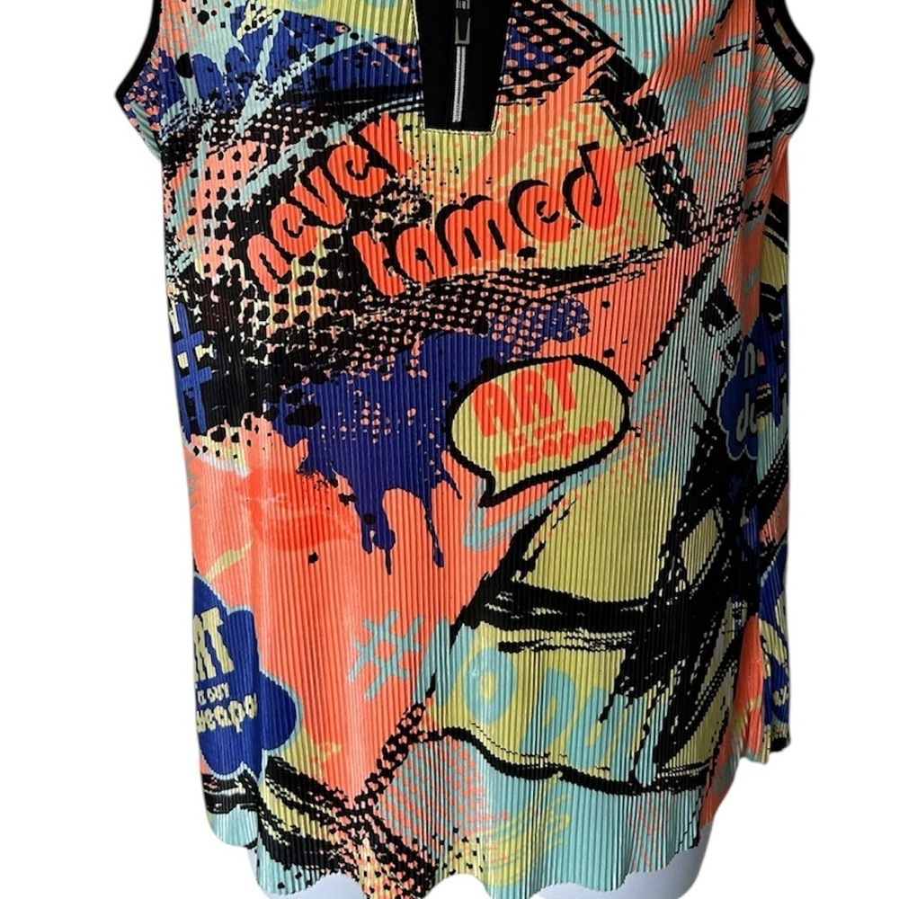 Jamie Sadock Crinkle Neon Sleeveless Top Artsy Golf Pickleball Excellent Size M - Picture 6 of 9